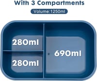Sinnsally 1250ml Ételhordó 3 Rekeszes Bento Box Evőeszközzel Kék - Bule 4