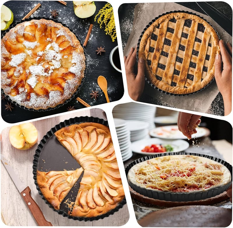 Sinnsally 28 cm Kerek Quiche Sütőforma Kivehető Alappal - Tapadásmentes Szénacél Tortaforma Süteményekhez, Pizzához, Mosogatógépben Mosható