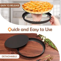 Sinnsally 28 cm Kerek Quiche Sütőforma Kivehető Alappal - Tapadásmentes Szénacél Tortaforma Süteményekhez, Pizzához, Mosogatógépben Mosható 4