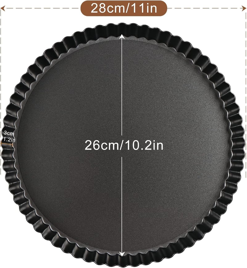 Sinnsally 28 cm Kerek Quiche Sütőforma Kivehető Alappal - Tapadásmentes Szénacél Tortaforma Süteményekhez, Pizzához, Mosogatógépben Mosható