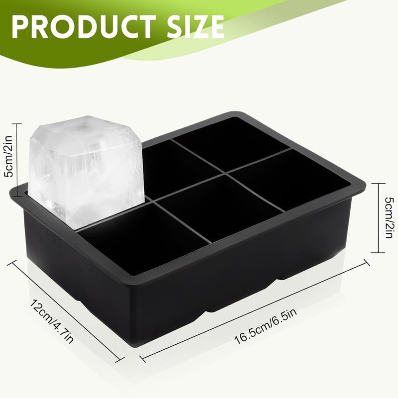 Sinnsally XXL Szilikon Jégkocka Készítő Fedéllel - 2 db-os Szett, 6 Nagyméretű Kocka, BPA-mentes, Mosogatógépben Mosható, -40/+240°C Hőálló