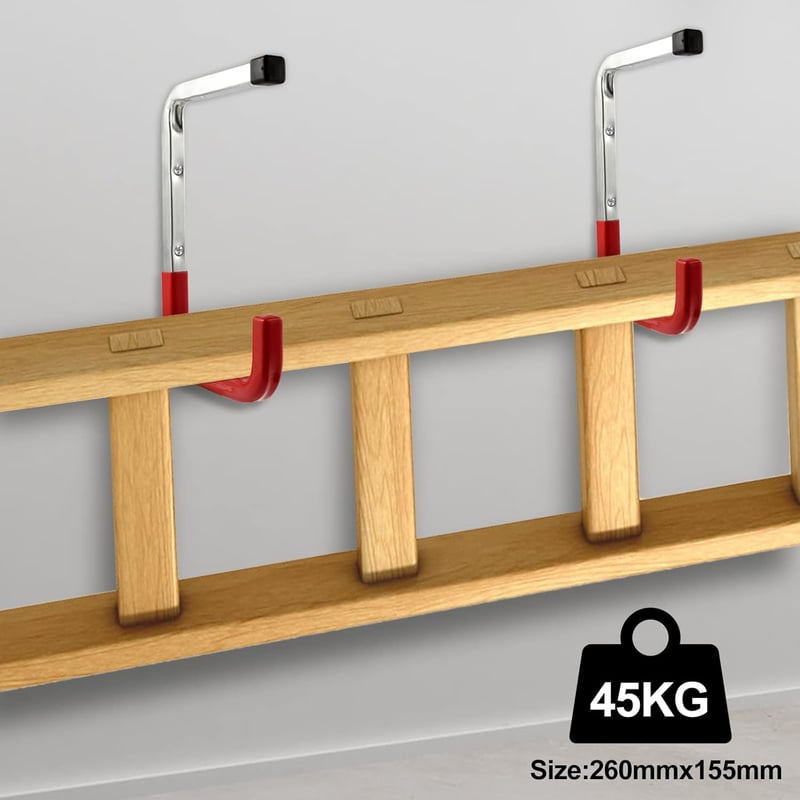 Sinoer Fali Akasztó Szett - 6 db Fém Kampó Létrához, Kerékpárhoz, Kerti Szerszámokhoz - 45 kg Teherbírású Csúszásgátló Tárolórendszer Garázs