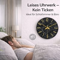 Ceas de Perete Modern Sinsoledad Fără Ticăit, Model Marmură Negru-Auriu, Ceas din Lemn MDF pentru Sufragerie, Bucătărie, Birou și Dormitor 3