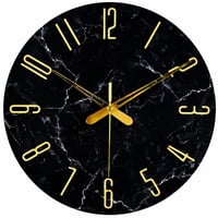 Ceas de Perete Modern Sinsoledad Fără Ticăit, Model Marmură Negru-Auriu, Ceas din Lemn MDF pentru Sufragerie, Bucătărie, Birou și Dormitor 1