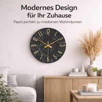 Ceas de Perete Modern Sinsoledad Fără Ticăit, Model Marmură Negru-Auriu, Ceas din Lemn MDF pentru Sufragerie, Bucătărie, Birou și Dormitor 2