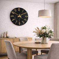 Ceas de Perete Modern Sinsoledad Fără Ticăit, Model Marmură Negru-Auriu, Ceas din Lemn MDF pentru Sufragerie, Bucătărie, Birou și Dormitor 7