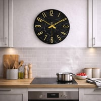Ceas de Perete Modern Sinsoledad Fără Ticăit, Model Marmură Negru-Auriu, Ceas din Lemn MDF pentru Sufragerie, Bucătărie, Birou și Dormitor 8