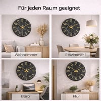 Ceas de Perete Modern Sinsoledad Fără Ticăit, Model Marmură Negru-Auriu, Ceas din Lemn MDF pentru Sufragerie, Bucătărie, Birou și Dormitor 5