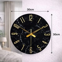 Ceas de Perete Modern Sinsoledad Fără Ticăit, Model Marmură Negru-Auriu, Ceas din Lemn MDF pentru Sufragerie, Bucătărie, Birou și Dormitor 6