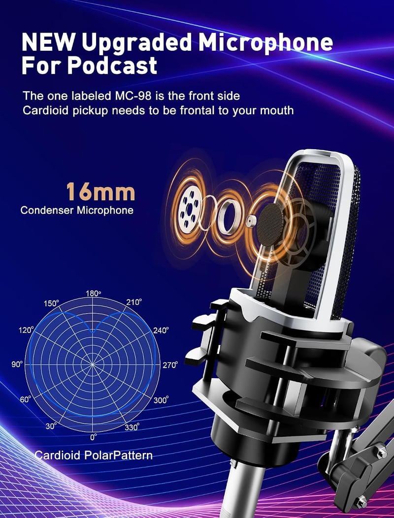 SINWE All-in-One Podcast Set Pro stúdió keverővel és kondenzátormikrofonnal, plug and play hangkártya PC és okostelefonhoz, streameléshez
