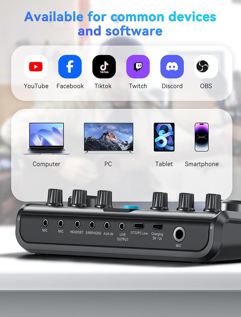 SINWE All-in-One Podcast Set Pro stúdió keverővel és kondenzátormikrofonnal, plug and play hangkártya PC és okostelefonhoz, streameléshez
