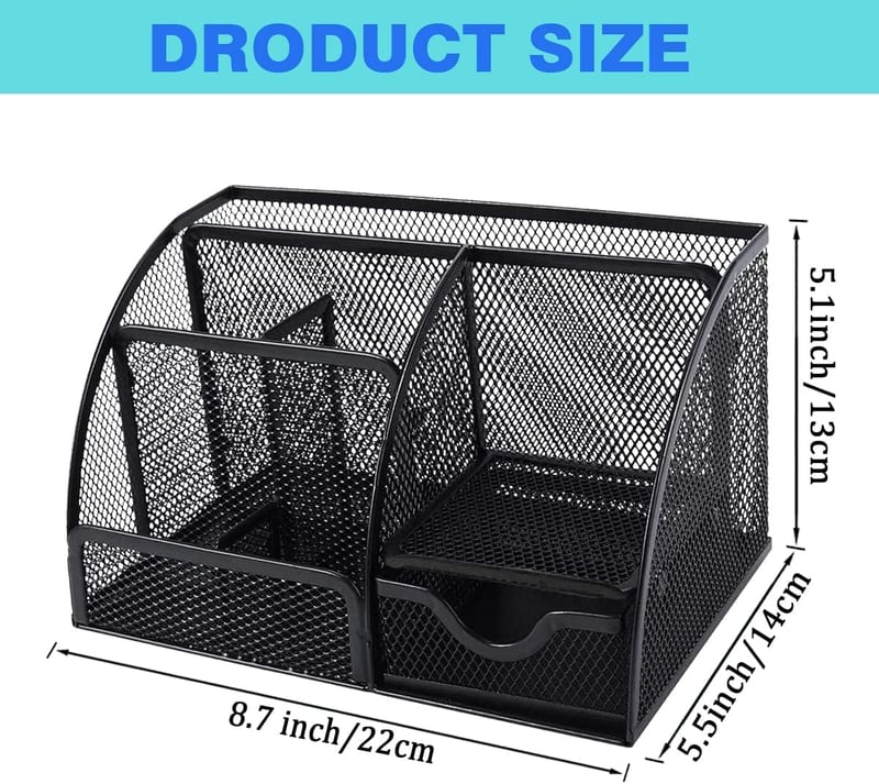 Sinxioer Mesh Fém Asztalszervező 6 Rekesszel és Fiókkal