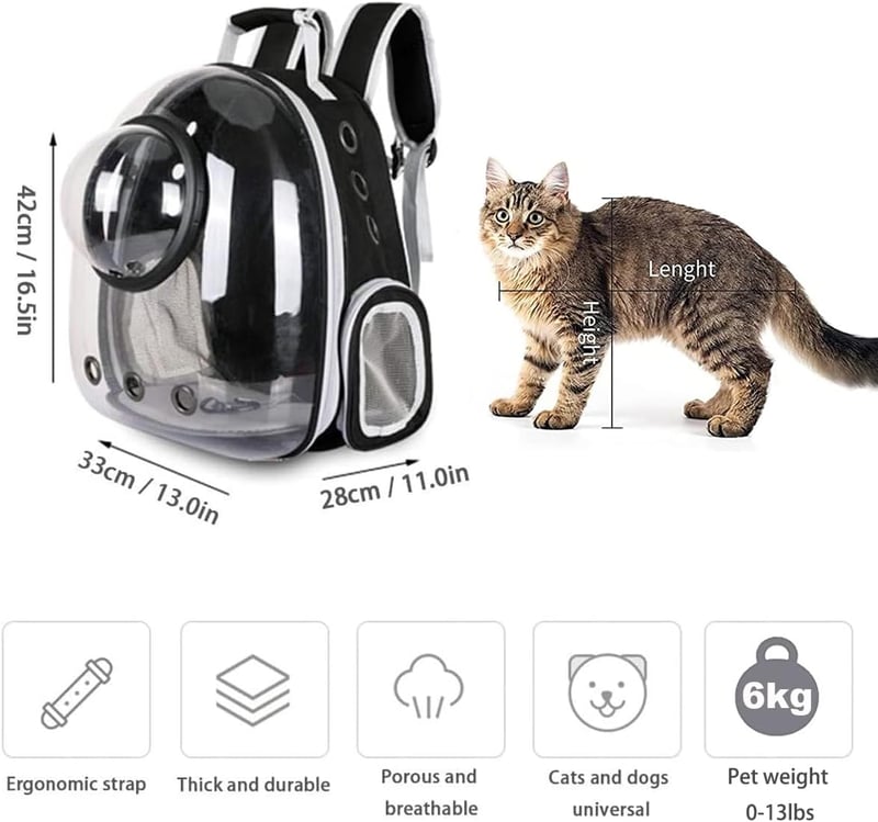 Sipobuy Rucsac Capsulă Spațială Transport Animal de Companie - Geantă Transparentă, Respirabilă pentru Transport Pisici și Cățeluși, pentru Călătorii, Drumeții, până la 5-6 kg