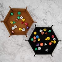 SIQUK 2db Kétoldalas Dobókocka Tálca Hexagon Velúr Bőr RPG DND Fekete Barna - Black / Brown 6