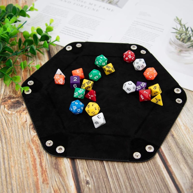 SIQUK 2db Kétoldalas Dobókocka Tálca Hexagon Velúr Bőr RPG DND Fekete Barna - Black / Brown