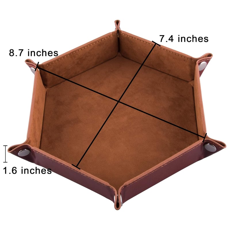 SIQUK 2db Kétoldalas Dobókocka Tálca Hexagon Velúr Bőr RPG DND Fekete Barna - Black / Brown