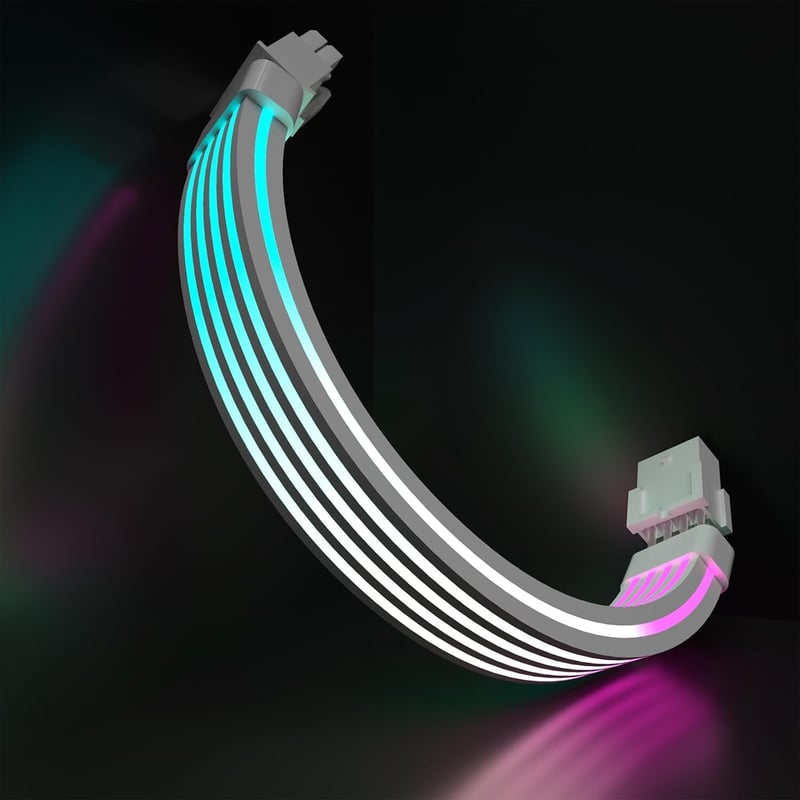 Sirlyr 8 Pin RGB GPU Kábel Hosszabbító - Fehér ARGB Tápkábel RTX 3060 4060 4070 és Radeon RX 6600 580 Videokártyákhoz