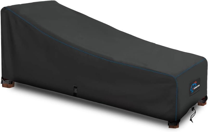 Husă de protecție pentru șezlong de grădină SIRUITON, material Oxford 420D, hidrofobă, cu protecție UV și 4 butoane de fixare rezistente la vânt, 200 x 68 x 40 / 70 cm, gri închis