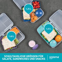 Desiatový box Sistema Bento Box Create s priehradkami, 1,48 l, s nádobou na jogurt a ovocie, pre deti aj dospelých, modrozelený, 2 ks 4