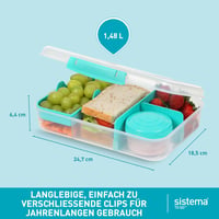 Desiatový box Sistema Bento Box Create s priehradkami, 1,48 l, s nádobou na jogurt a ovocie, pre deti aj dospelých, modrozelený, 2 ks 5