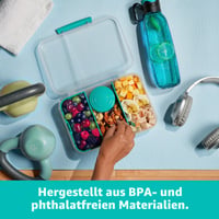 Desiatový box Sistema Bento Box Create s priehradkami, 1,48 l, s nádobou na jogurt a ovocie, pre deti aj dospelých, modrozelený, 2 ks 2