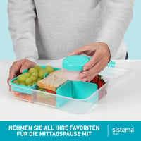 Desiatový box Sistema Bento Box Create s priehradkami, 1,48 l, s nádobou na jogurt a ovocie, pre deti aj dospelých, modrozelený, 2 ks 3