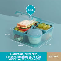 Sistema Bento Box Ocean Bound kutija za ručak od reciklirane plastike s pregradama, 1,25 L, sa spremnikom za jogurt/voće, za djecu i odrasle, tirkizna 3