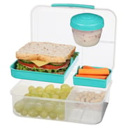 Desiatový box Sistema Bento Box To Go s priehradkami, 1,65 l, s nádobou na jogurt a ovocie, pre deti aj dospelých, modrozelený 7