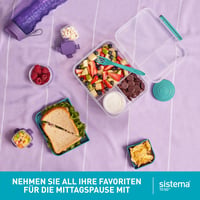 Desiatový box Sistema Bento Box To Go s priehradkami, 1,65 l, s nádobou na jogurt a ovocie, pre deti aj dospelých, modrozelený 2