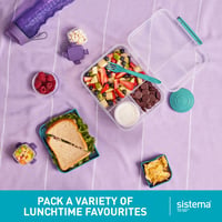 Desiatový box Sistema Bento Box TO GO s priehradkami a nádobou na jogurt/ovocie – 1,65-litrový obedár pre deti aj dospelých, fialový 2