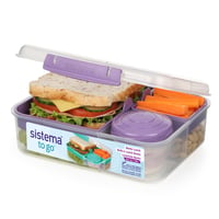 Desiatový box Sistema Bento Box TO GO s priehradkami a nádobou na jogurt/ovocie – 1,65-litrový obedár pre deti aj dospelých, fialový 1