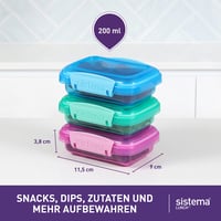 Set recipiente pentru prânz Sistema – 200 ml, 3 bucăți, culori asortate, plastic fără BPA, recipiente mici pentru gustări 3