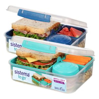 Sistema TO GO Bento Box Cubes uzsonnásdoboz rekeszekkel és snackboxszal, 2 x 1,65 L, BPA-mentes, Minty Teal és Ocean Blue, 2 db 1