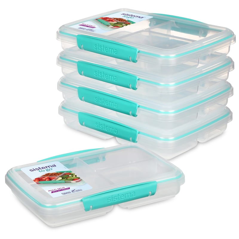 Sistema to GO Obedový box s priehradkami, 820 ml, 5 ks, zelený, stohovateľný dizajn s klipmi, BPA-free desiatový box [82002]