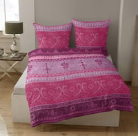Súprava flanelových obliečok sister s 135x200 cm Berry Pink s ozdobným pásom s orientálnym vzorom 2