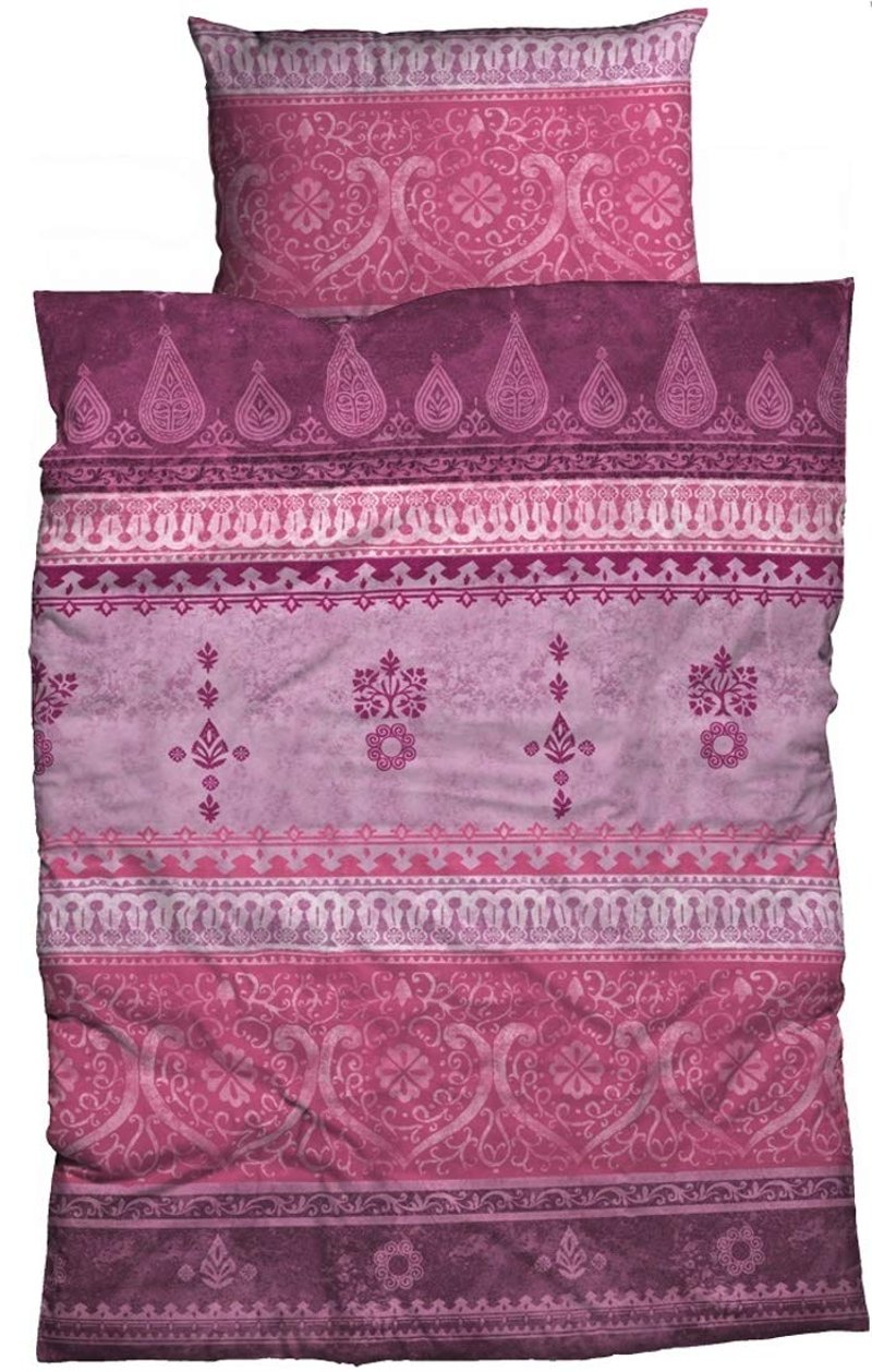 Súprava flanelových obliečok sister s 135x200 cm Berry Pink s ozdobným pásom s orientálnym vzorom