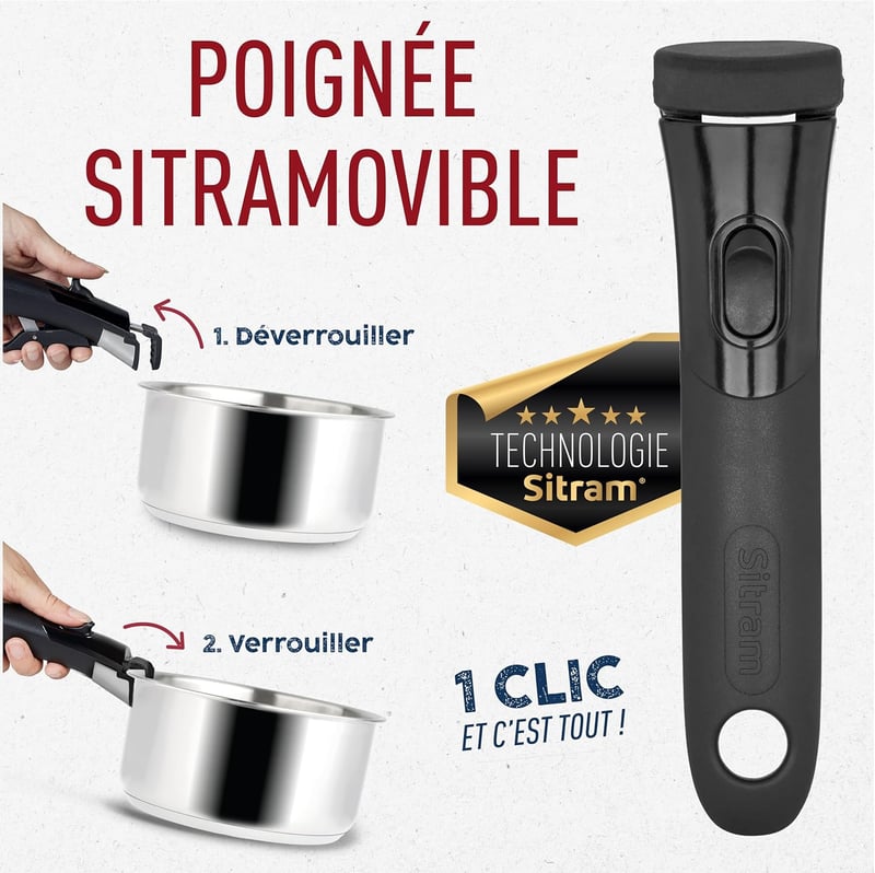 Sitram 3 részes edénykészlet 16+18+20cm lábas indukciós eltávolítható nyéllel