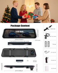 Zrkadlová autokamera SIXTOP, 9,66" IPS dotyková obrazovka, 1080P, nočné videnie, predná a zadná duálna kamera, široký pozorovací uhol, cúvací asistent, nahrávanie v slučke 7