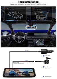 Zrkadlová autokamera SIXTOP, 9,66" IPS dotyková obrazovka, 1080P, nočné videnie, predná a zadná duálna kamera, široký pozorovací uhol, cúvací asistent, nahrávanie v slučke 8