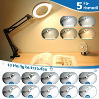 Lupă SIYOMG cu Lampă și Stativ 15x 30x, Lampă de Birou și Clemă 2 în 1, 5 Moduri de Culoare, Intensitate Reglabilă Continuu, Lupă cu Braț Rotativ pentru Citit 3