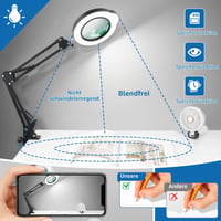 Lupă SIYOMG cu Lampă și Stativ 15x 30x, Lampă de Birou și Clemă 2 în 1, 5 Moduri de Culoare, Intensitate Reglabilă Continuu, Lupă cu Braț Rotativ pentru Citit 7