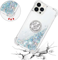 SIYOPINPFY iPhone 15 Pro Tok Gyűrűs Állvánnyal - Átlátszó Szilikon Csillámló Folyadékos Védőtok Nőknek, Ezüst 5