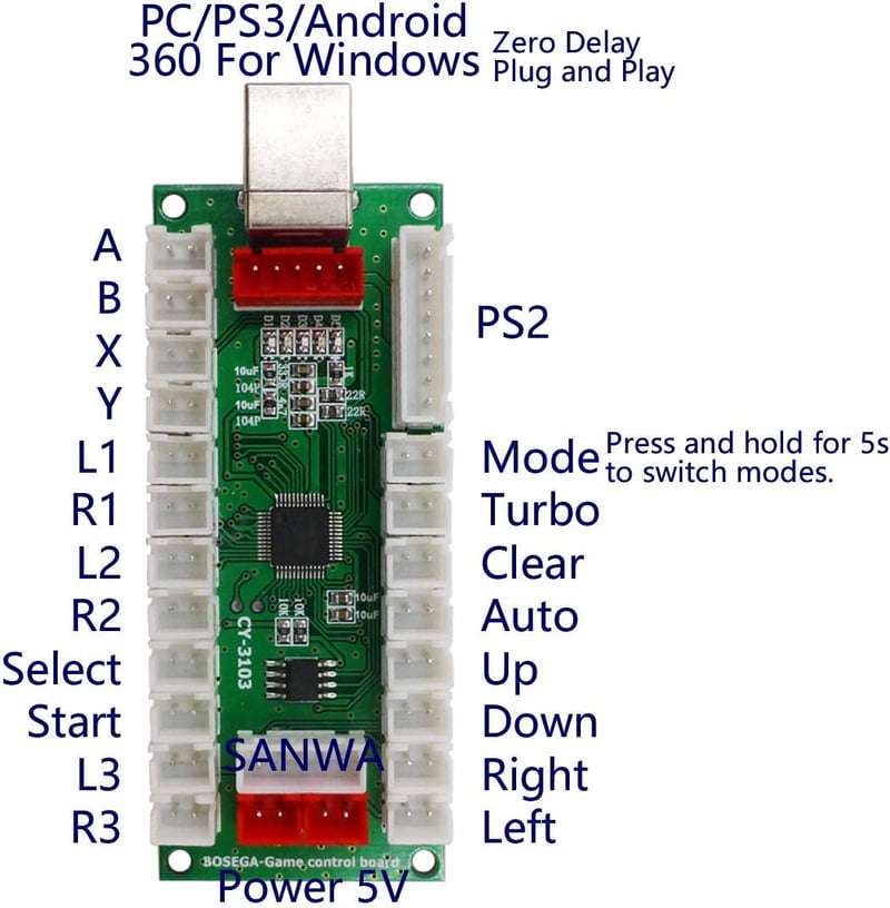 SJ@JX Arcade USB Encoder 5V Zero Delay Joystick PC PS3 Android