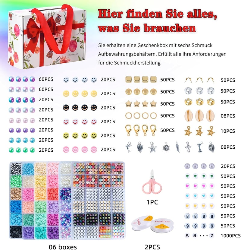 SJZWSD Gyöngy Készlet Karkötő Készítéshez - 16000 db Polimer Agyag és Üveg Gyöngy, 6 Dobozos DIY Ékszerkészítő Szett Betű Gyöngyökkel