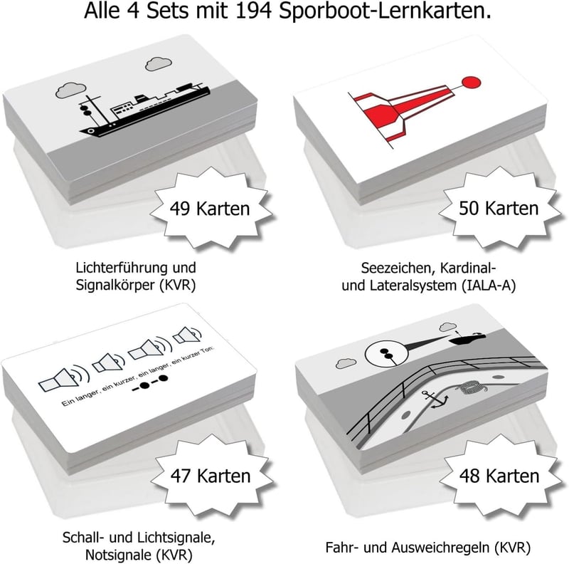 Skippercards Teljes Csomag - 194 Sportcsónak Tanulókártya Tengeri Jelzések és Szabályok
