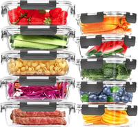 Skroam Üveg Ételtároló Szett fedőkkel, légmentes, BPA-mentes - 10 db 1
