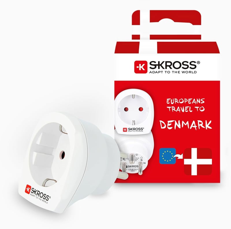 Cestovný adaptér SKROSS s USB – z Nemecka do Dánska – kompatibilný s konektormi Schuko a Euro pre cesty do Dánska