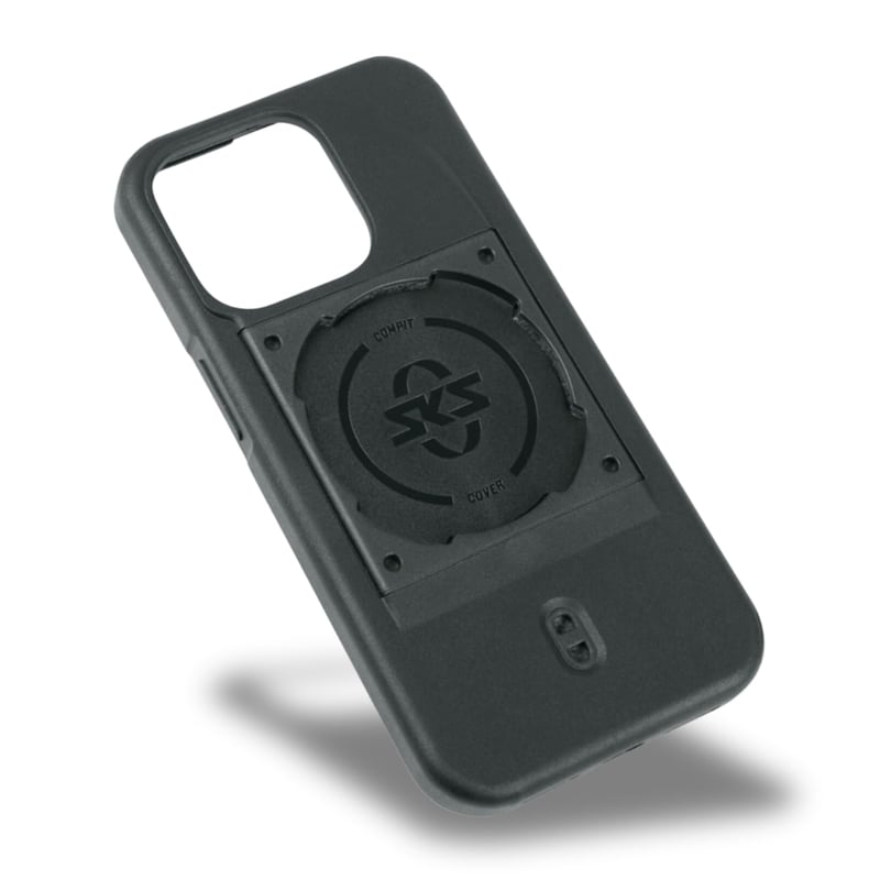 SKS Germany COMPIT obal na iPhone 15 Pro, čierny – nárazuvzdorný, oderuvzdorný plastový držiak na telefón na bicykel s uchytením pre systém COMPIT