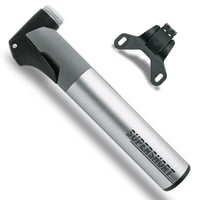 Mini cyklistická pumpa SKS Germany Supershort s teleskopickou funkciou, hliníkovým telom a T-rúčkou, na ventily AV/SV/DV, strieborná, s držiakom na rám 1