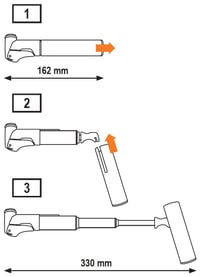 Mini cyklistická pumpa SKS Germany Supershort s teleskopickou funkciou, hliníkovým telom a T-rúčkou, na ventily AV/SV/DV, strieborná, s držiakom na rám 5
